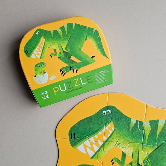 12pc Mini Jigsaw Puzzle Just Hatched Dino, Green/Yellow - Toys & Games > Puzzles > Jigsaw Puzzles - The Present King