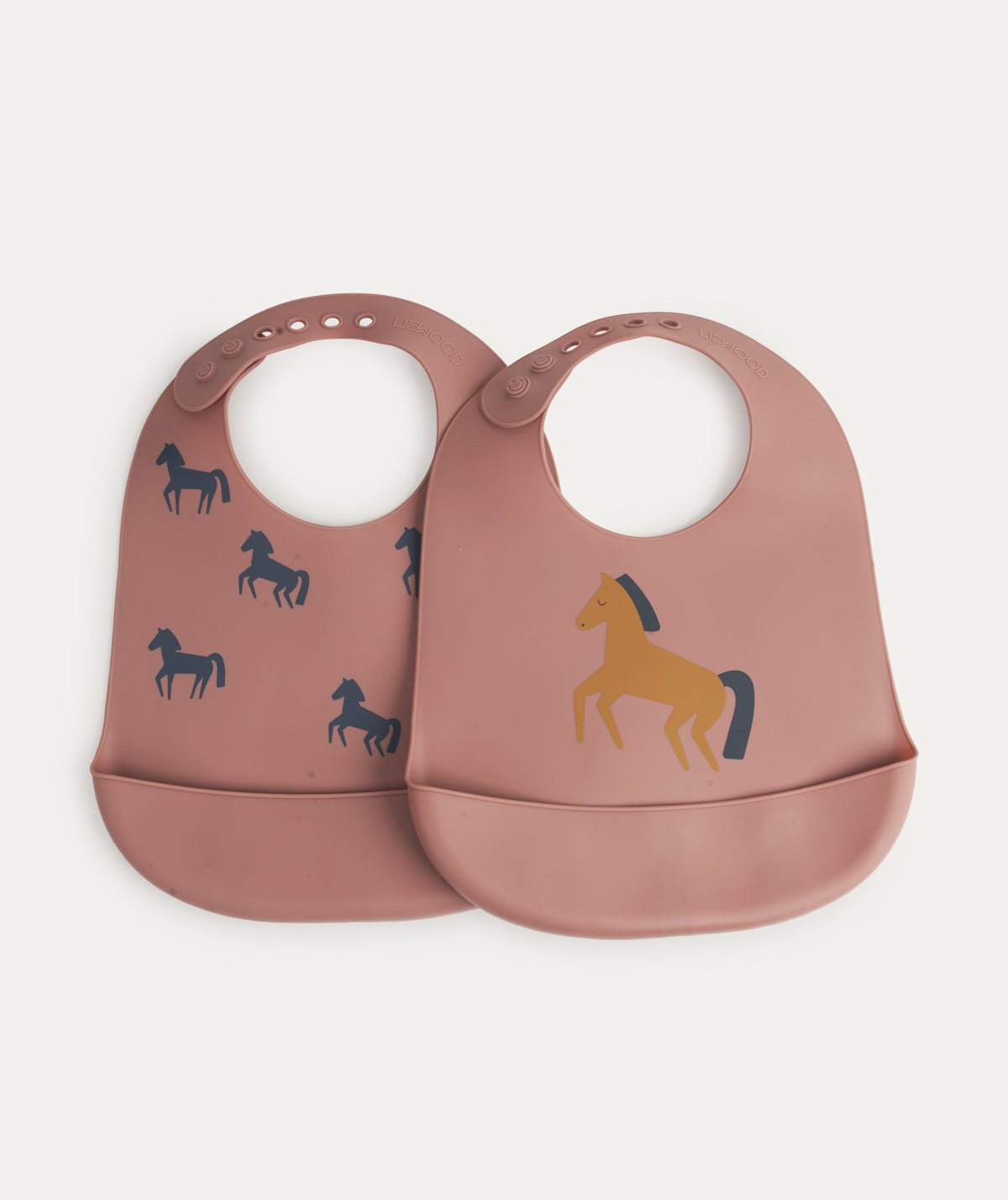 2 Pack Tilda Silicone Bib - Horses / Dark rosetta - Baby & Toddler > Baby Feeding > Bibs - The Present King