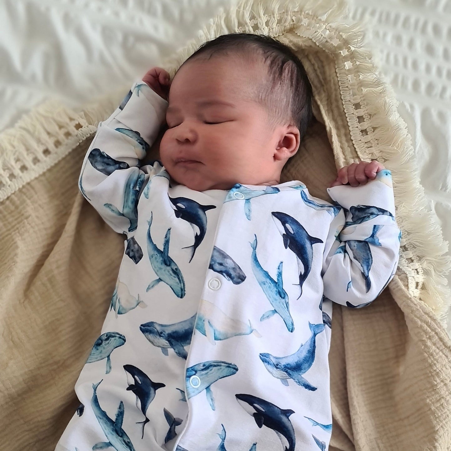 Whale Print Cotton Sleepsuit