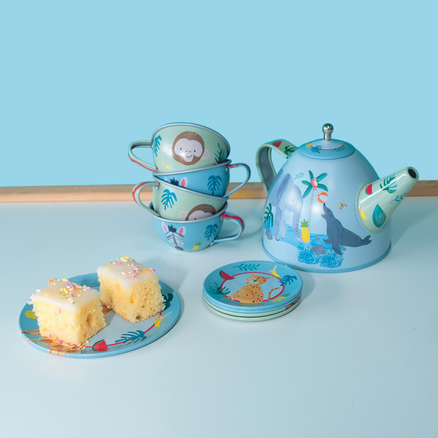 14pc Tin Tea Set - Jungle