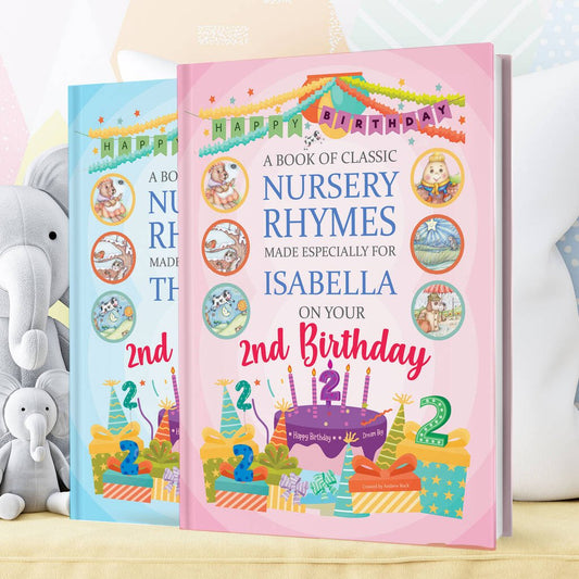 2nd Birthday Gift Book Of Nursery Rhymes Personalised, Blue/Pink - Toys & Games - The Present King