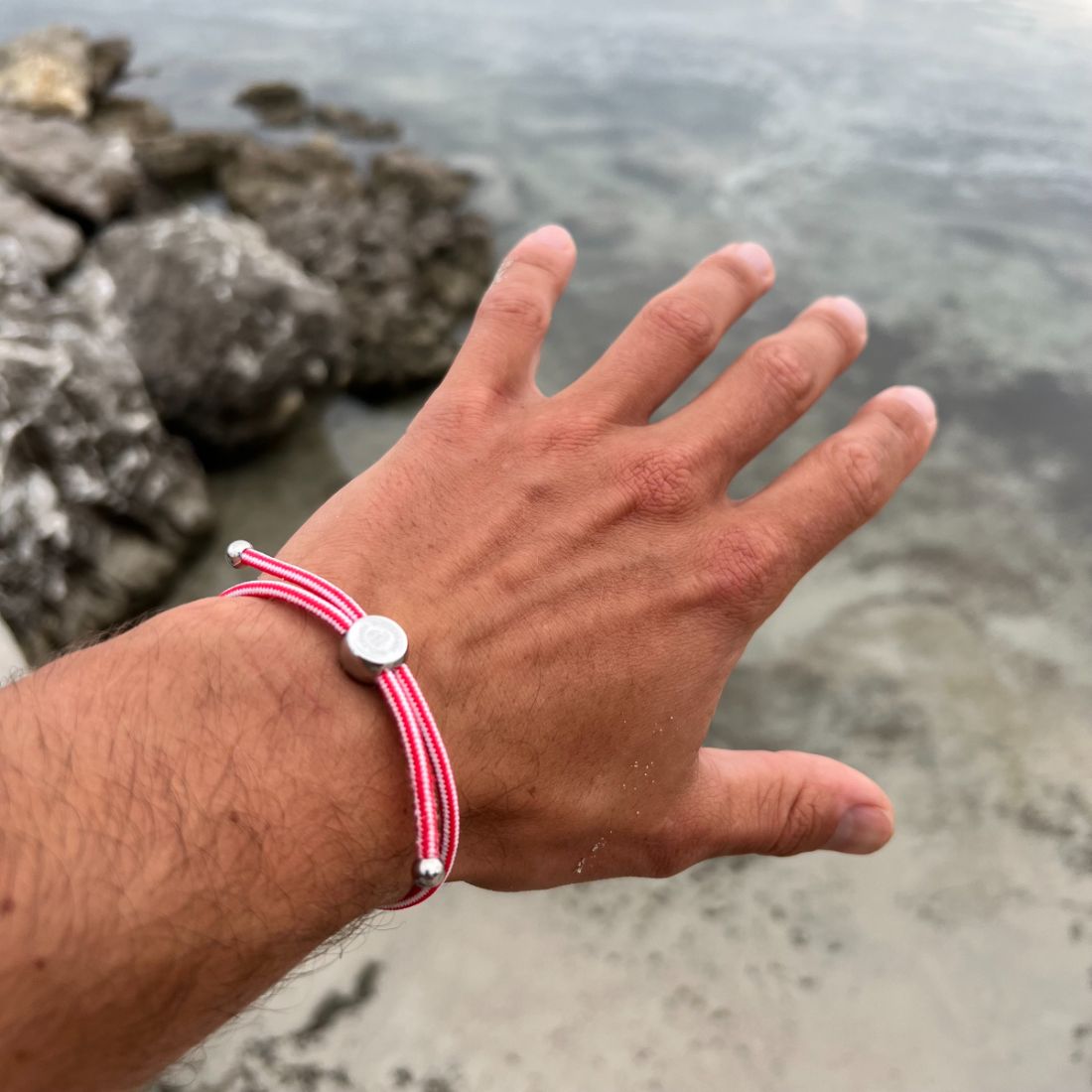 Rope Bracelet - Red & White Stripe