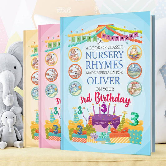 3rd Birthday Gift Book Of Nursery Rhymes Personalised, Blue/Pink - Toys & Games - The Present King