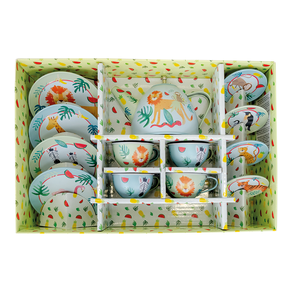 14pc Tin Tea Set - Jungle