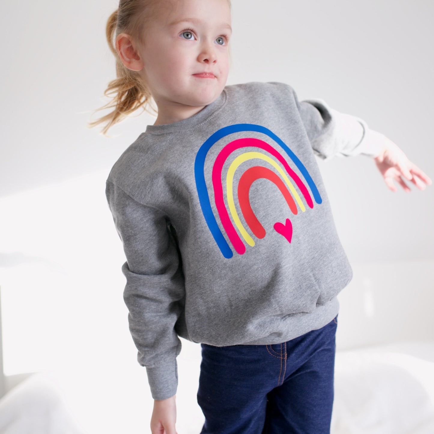 Adult & Child Grey Neon Rainbow Sweater