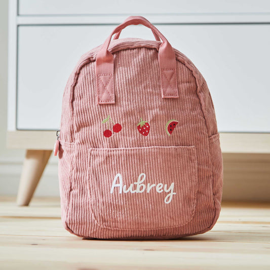 Fruit Design Pink Cord Mini Backpack