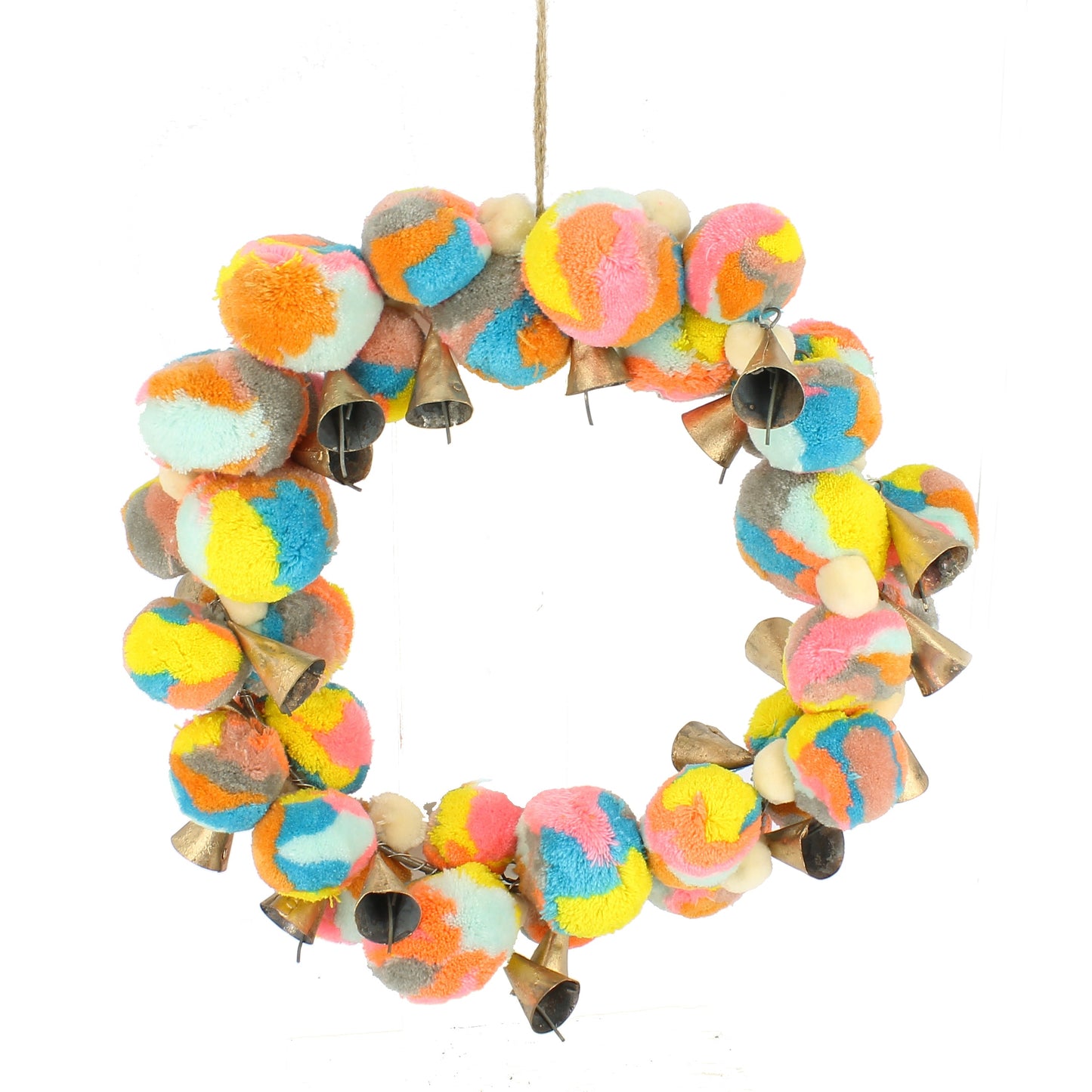 Marble Neon Pompom and Bell Wreath