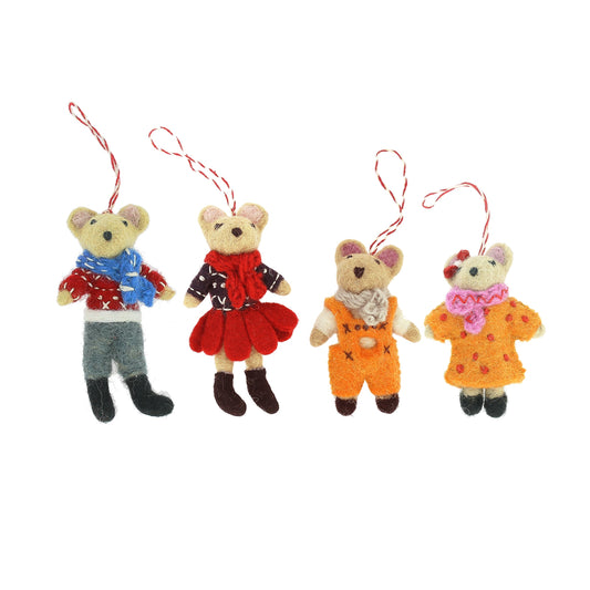 Christmas Mouse Family Decorations - Set of 4