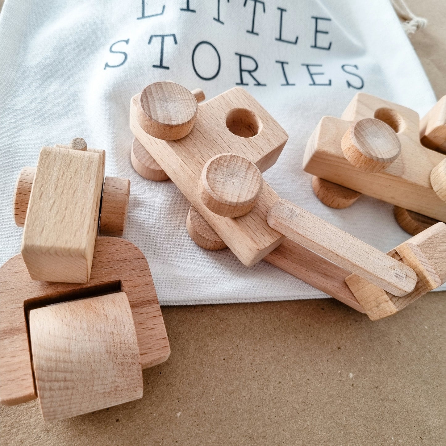 Set Of 3 Wooden Toy Construction Trucks