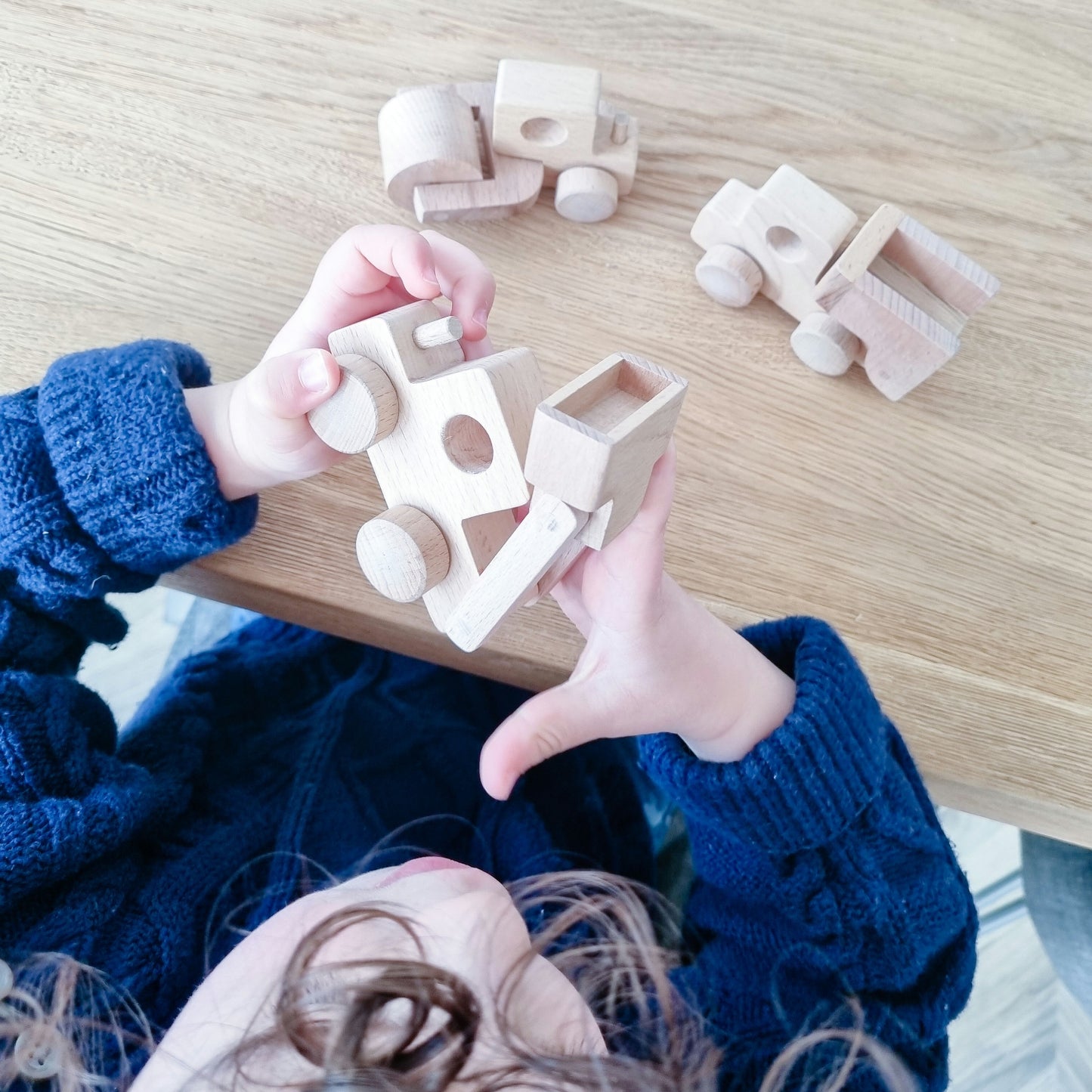 Set Of 3 Wooden Toy Construction Trucks