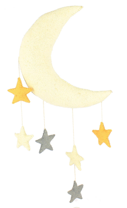 Moon and Stars Wall Decoration - Yellow and Grey