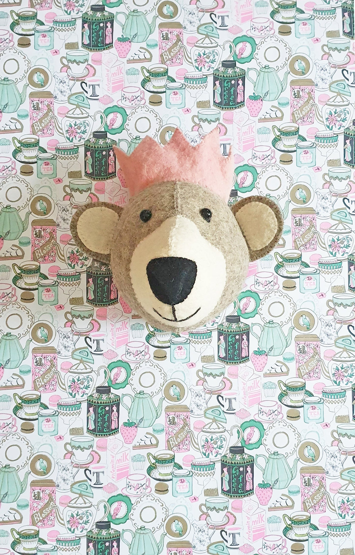 Baby Bear Head With Pink Crown - Mini