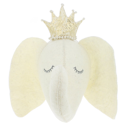 Elephant Head With Sleepy Eyes and Gold Crown - Large