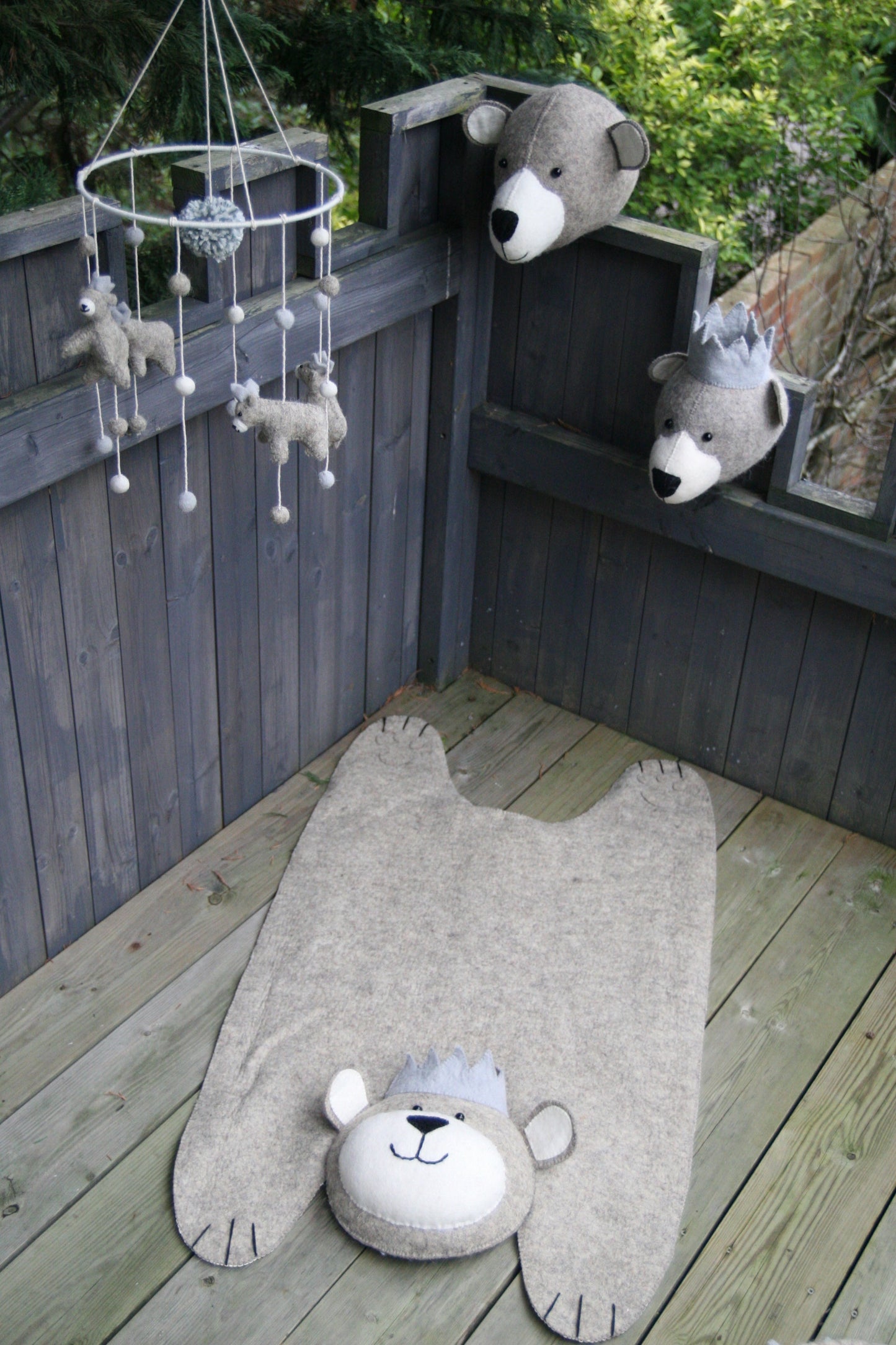 Felt Rug - Grey Baby Bear With Crown