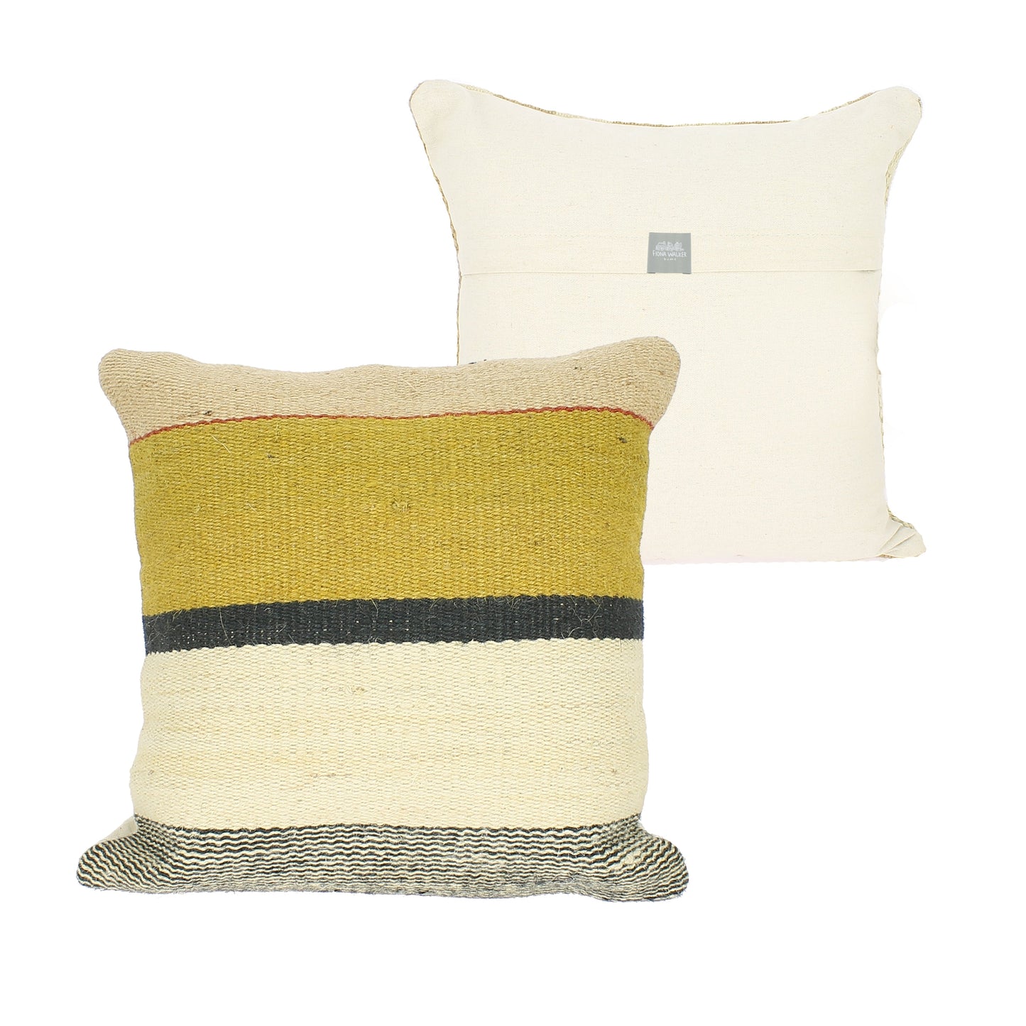 Jute Square Cushion - Mustard, Cream & Black Stripe