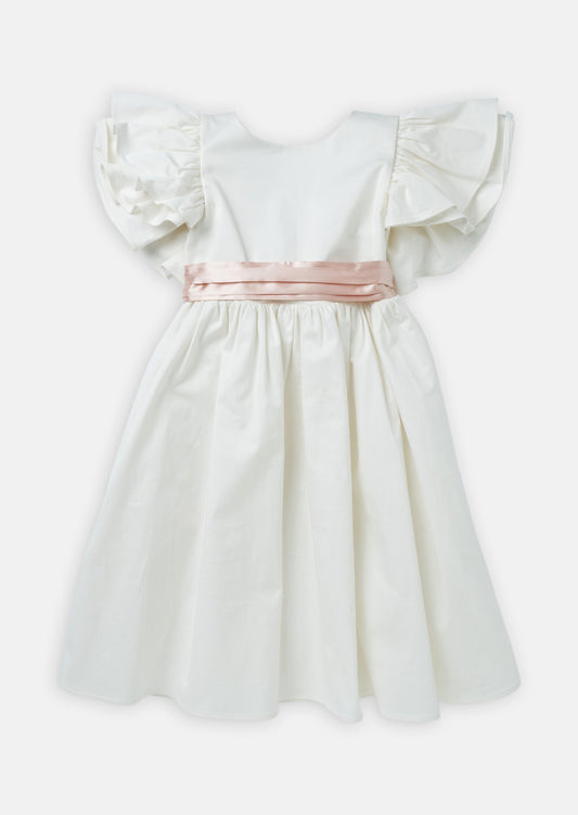 Ivory Taffeta Flower Girl Dress | Pink Sash