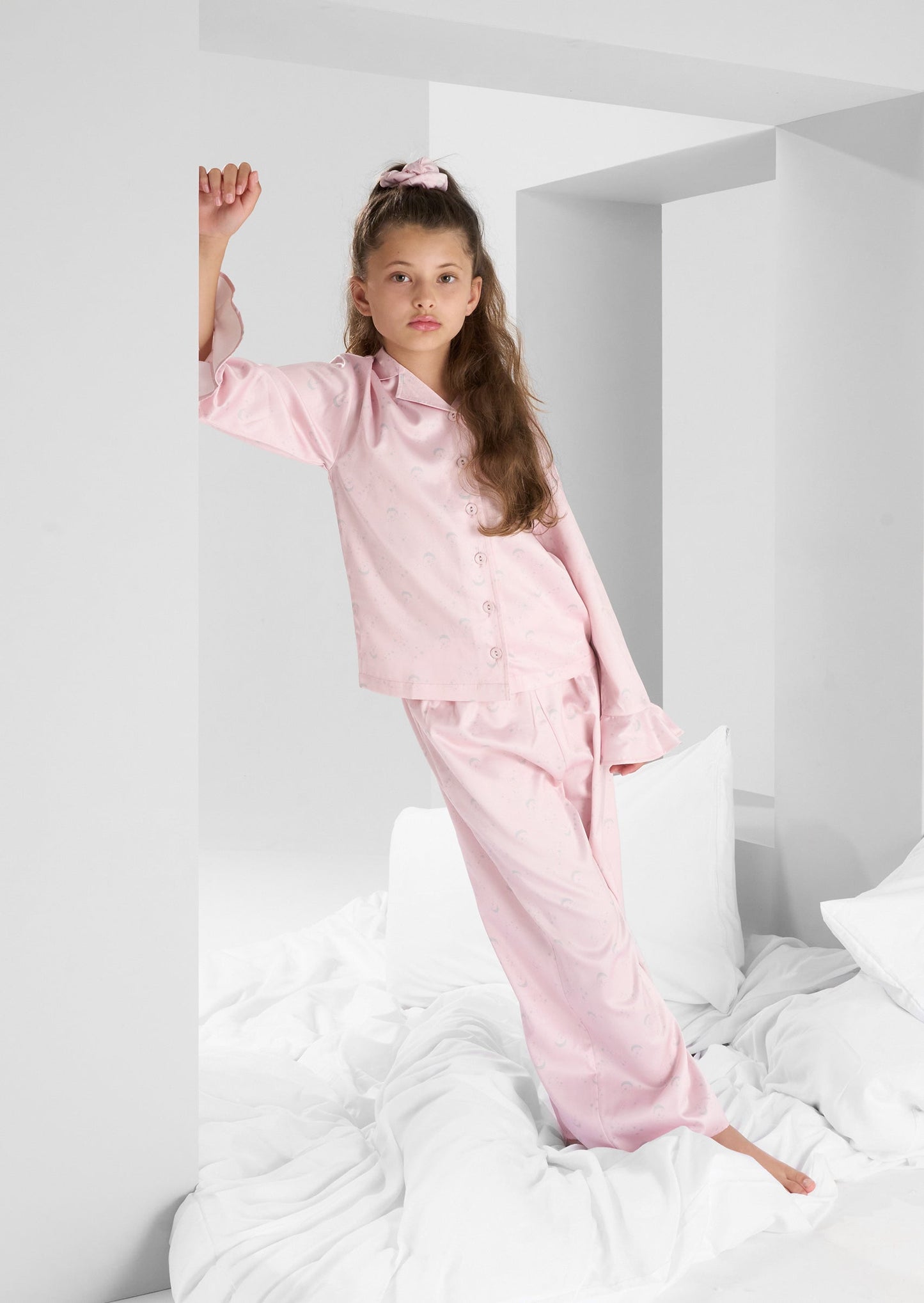 Girls Pink Satin Pyjamas