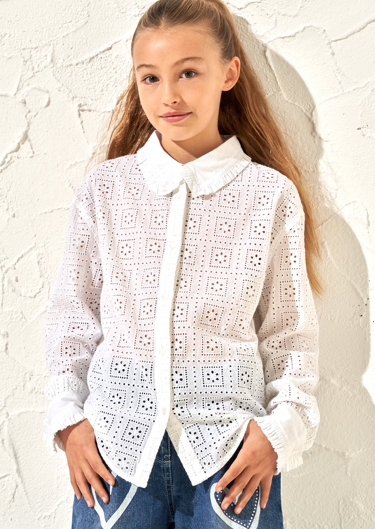 Girls Broderie Shirt