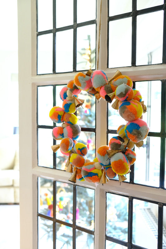 Marble Neon Pompom and Bell Wreath