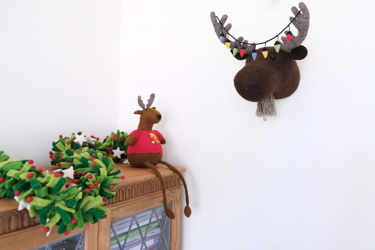 Moose Head With Christmas Fairy Lights - Mini