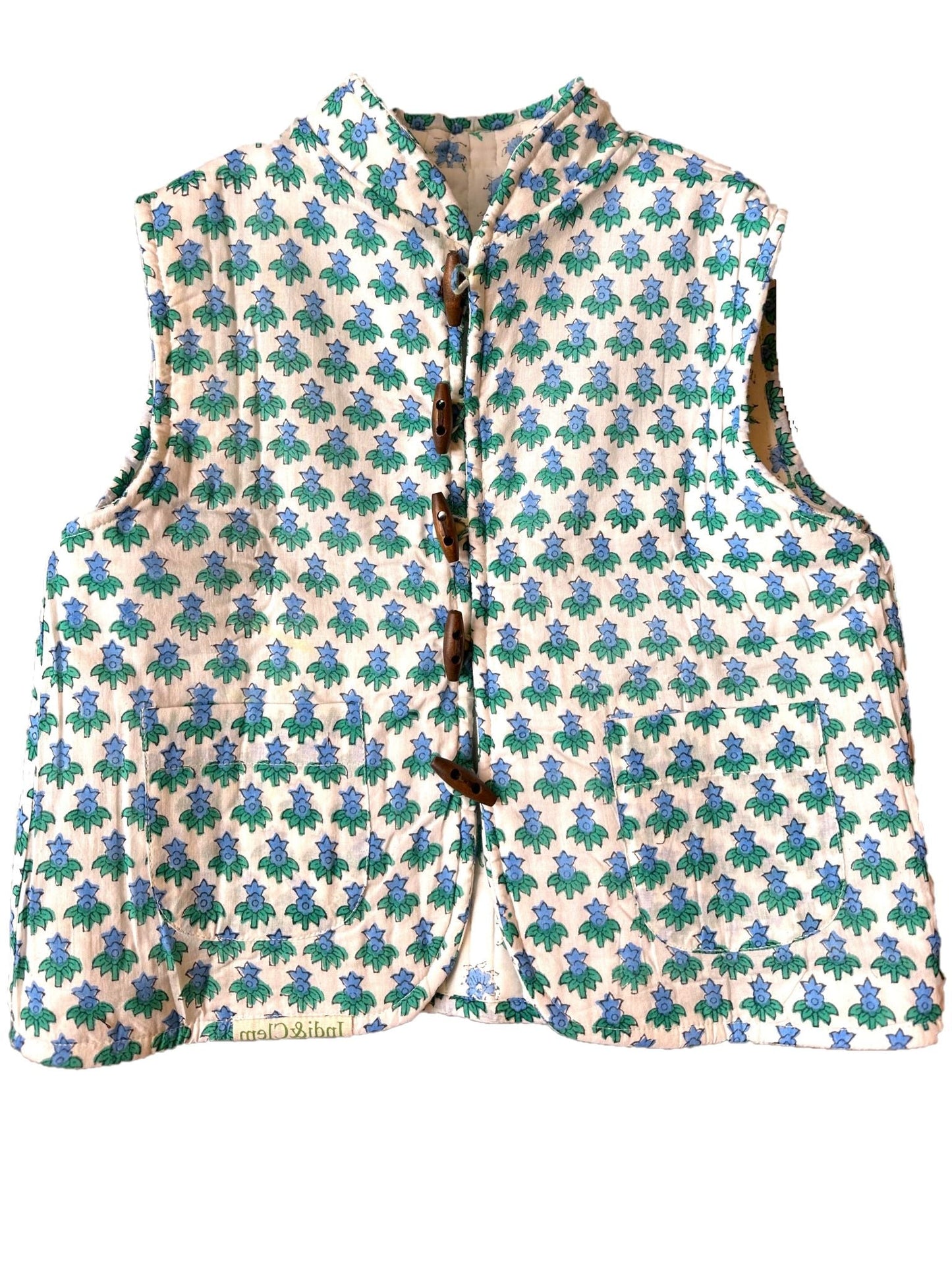 Blue Blooms Reversible Quilted Gilet