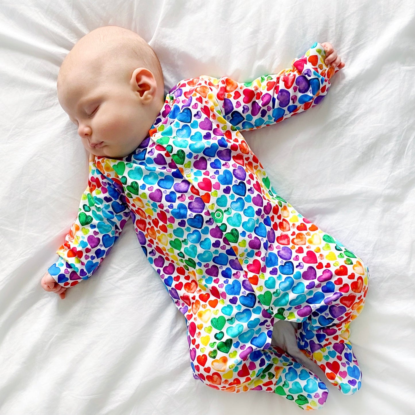 Rainbow Heart Cotton Sleepsuit