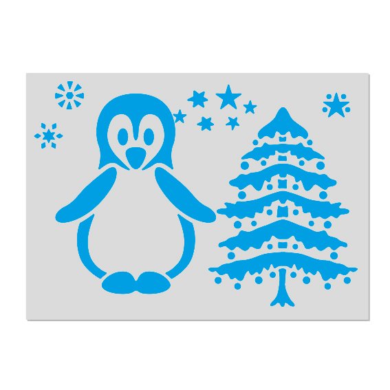 Christmas Tree & Penguin Stencil