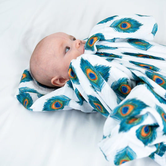 Peacock Print Muslin Swaddle