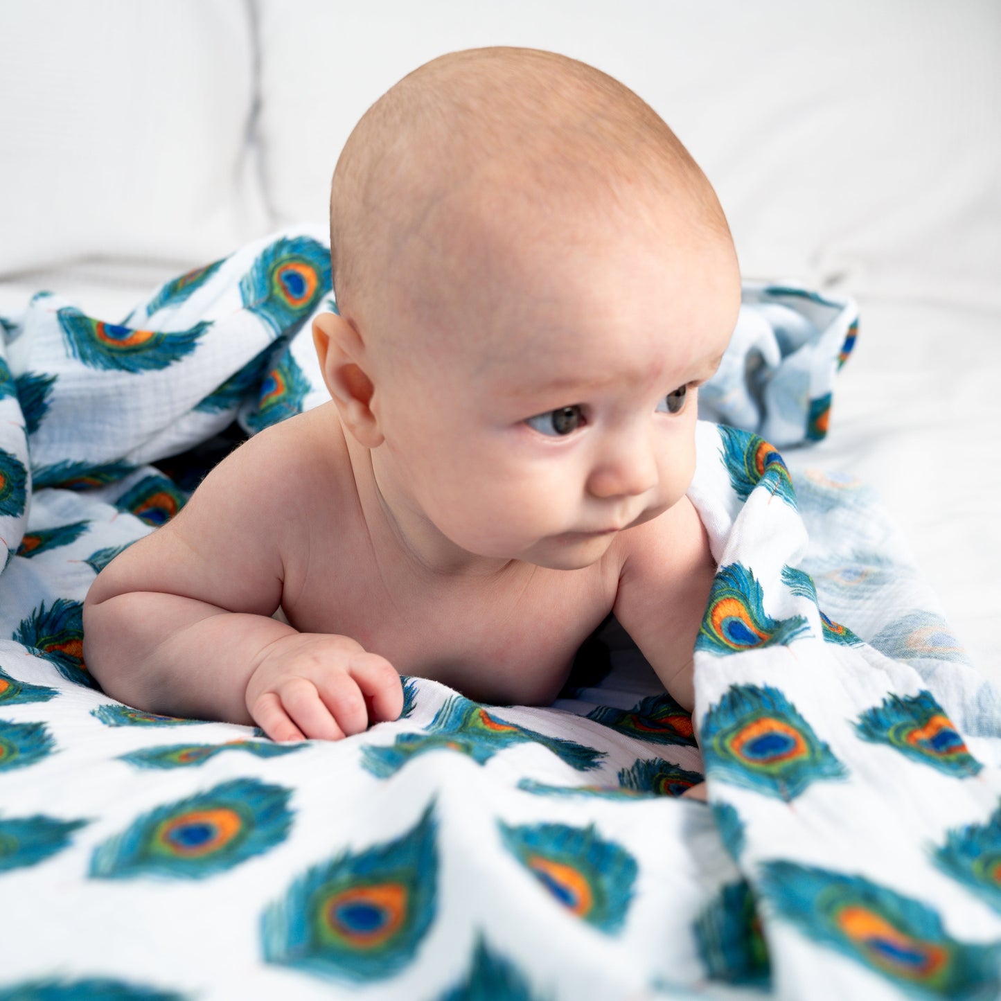 Peacock Print Muslin Swaddle