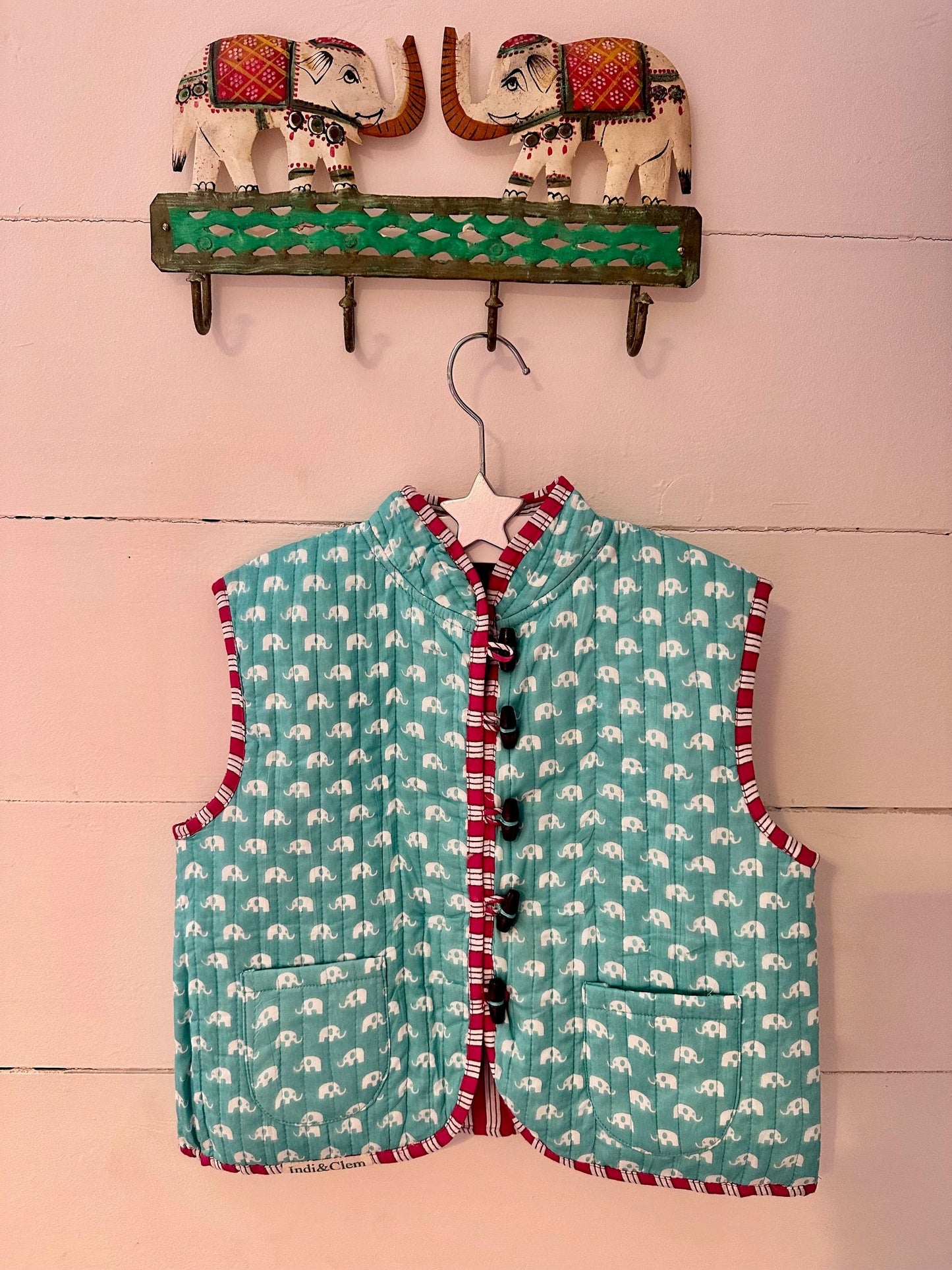 ELLIE Print Gilet AQUA/PINK STRIPE, 2-4 YEARS