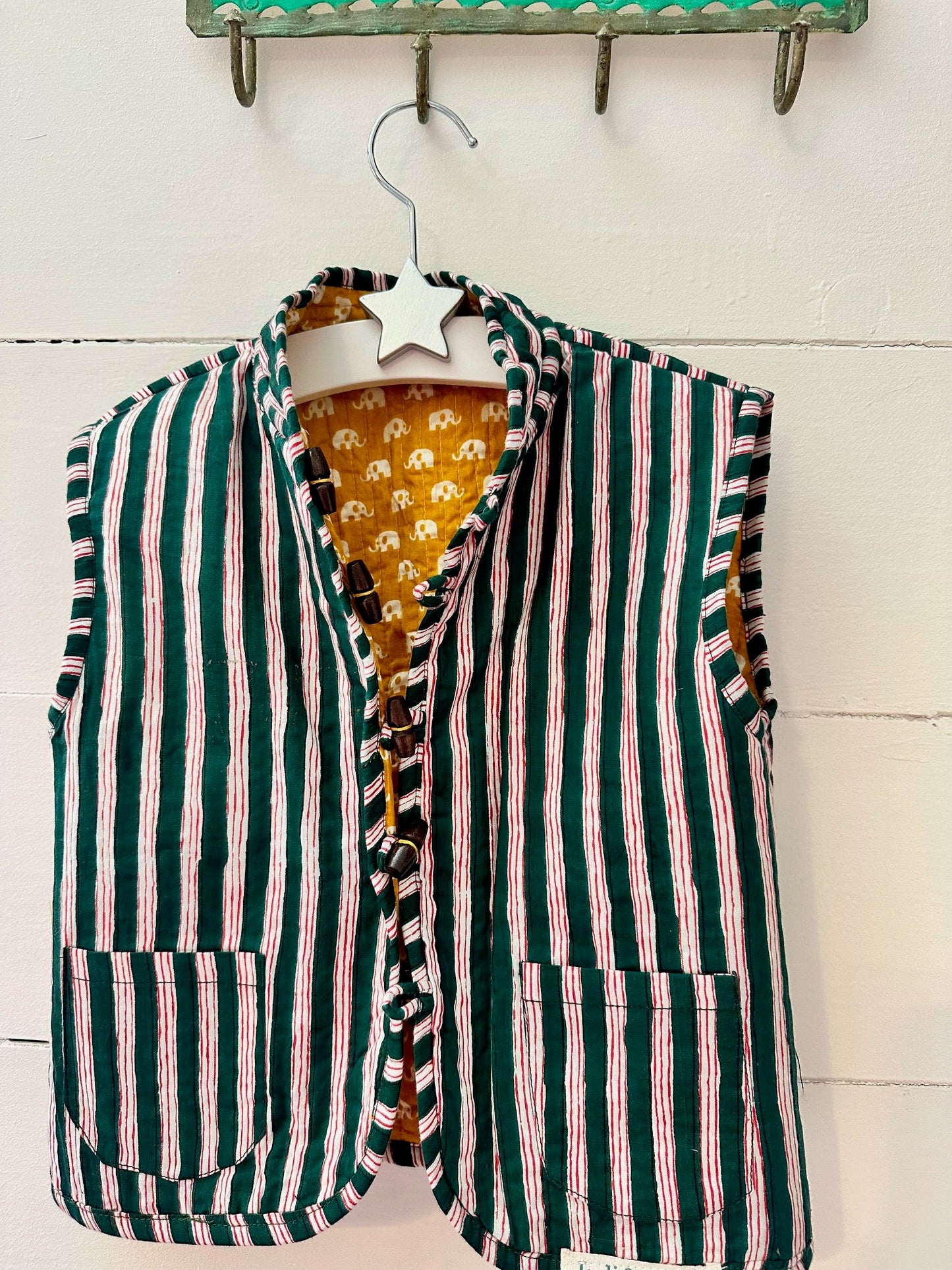 ELLIE Print Gilet MUSTARD/GREEN STRIPE