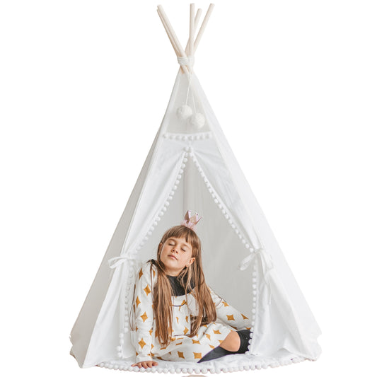 MINICAMP Snow White Kids Teepee Tent With Pom Poms