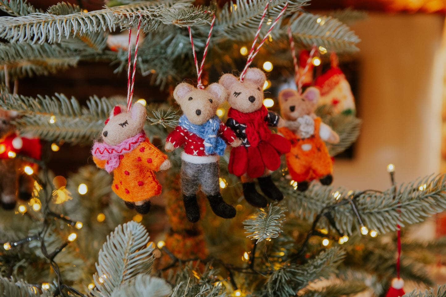 Christmas Mouse Family Decorations - Set of 4