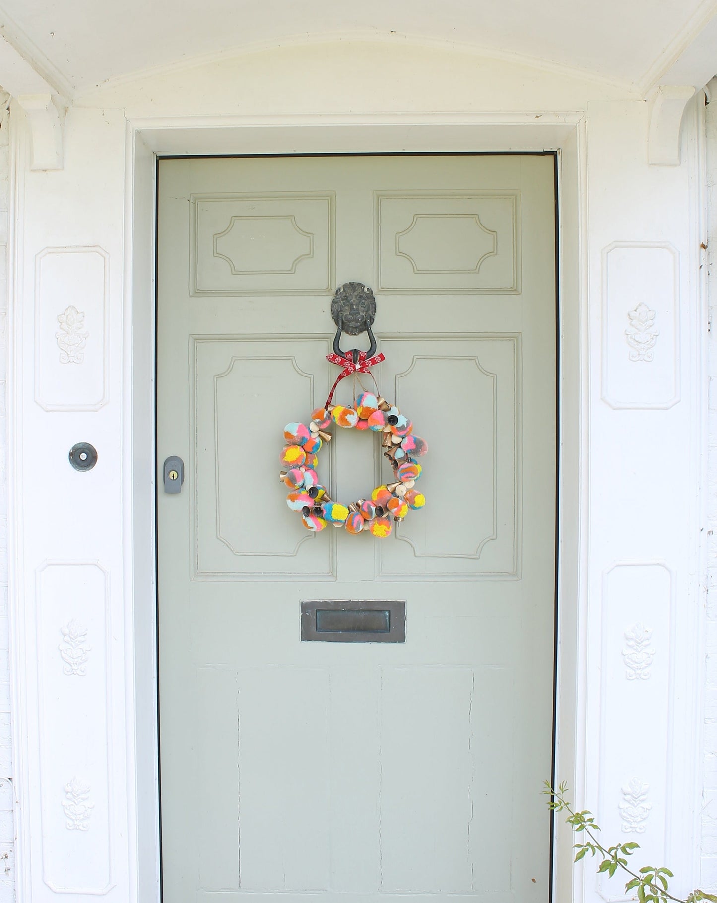 Marble Neon Pompom and Bell Wreath