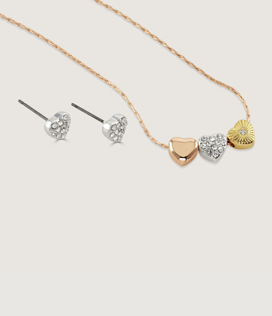 HEART TRIO EARRING AND PENDANT SET