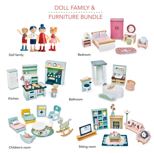 Doll Family & Furniture Bundle (5 Room Sets & Doll Family)