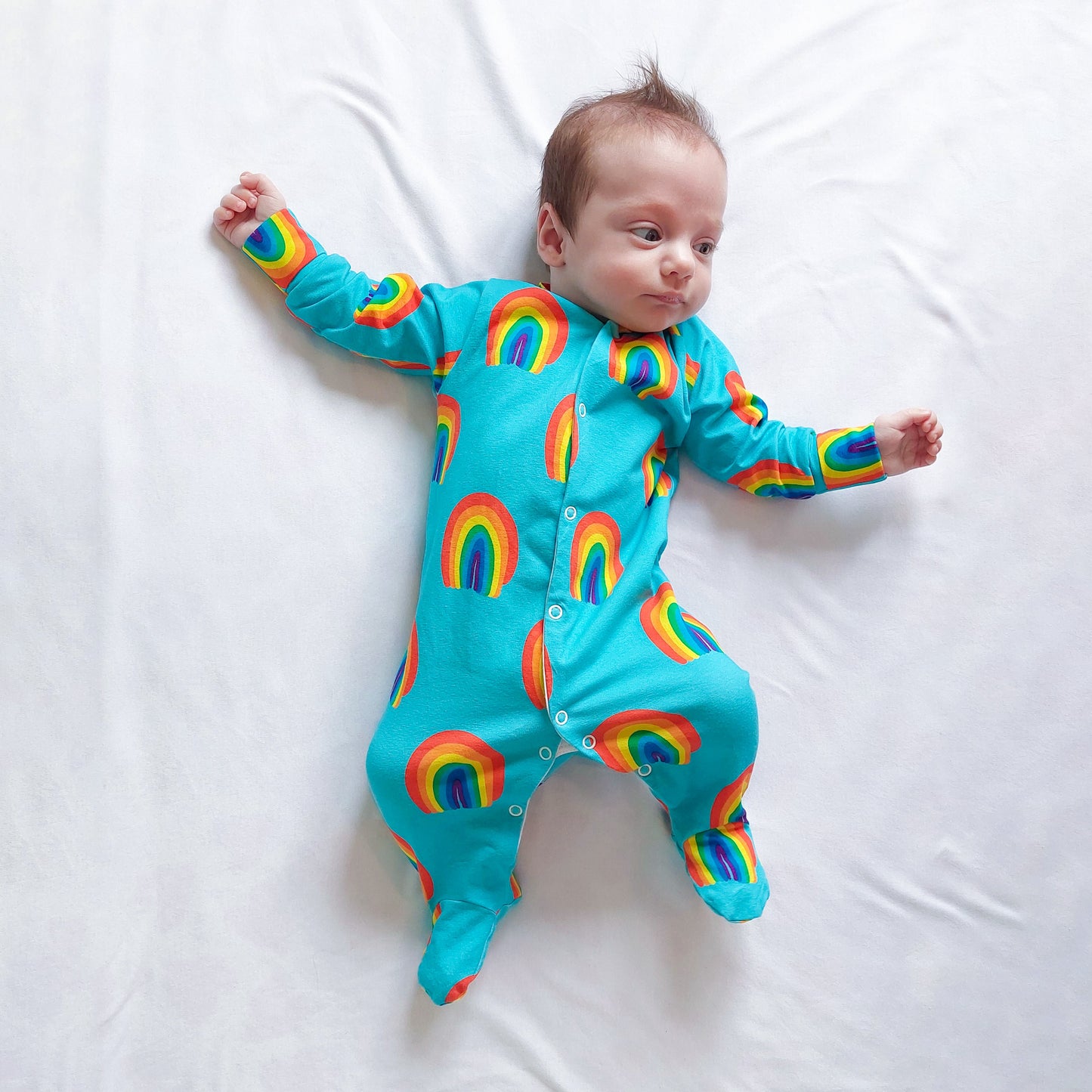 Aqua Rainbow Cotton Sleepsuit