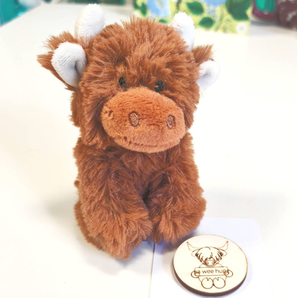 A Wee Hug Highland Cow Soft Toy With Keepsake, Brown/Cream - Toys & Games - The Present King