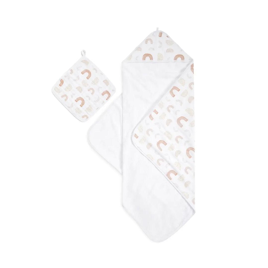 aden + anais Cotton Muslin - Backed Hooded Towel Set - Keep Rising - Oh Happy Day - Keep Rising / Oh Happy Day - Baby & Toddler > Baby Bathing - The Present King