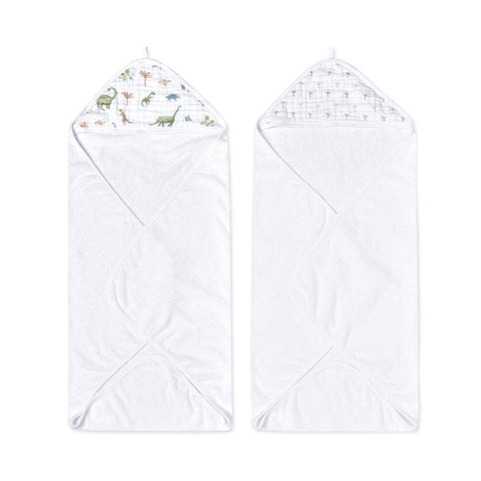 aden + anais Essentials Hooded Towel - 2 Pack - Dino Jungle - Dino Jungle - Baby & Toddler > Toddler Bedding > Baby & Toddler Blankets - The Present King