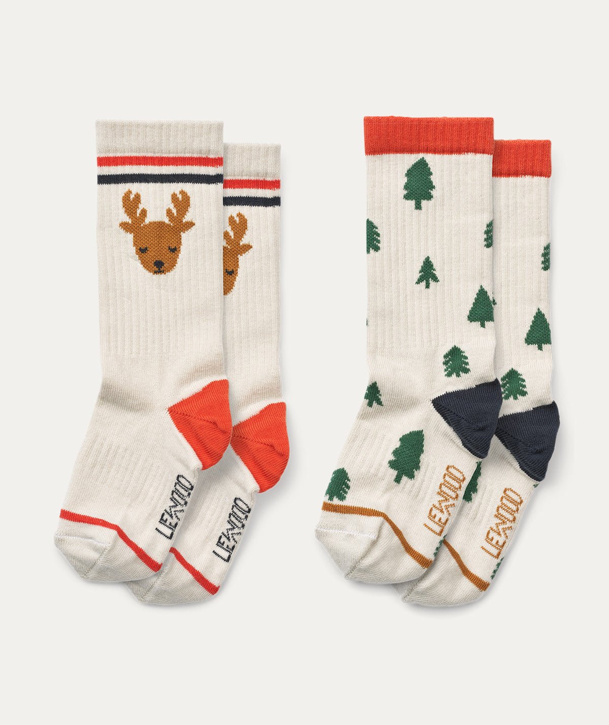 Annette Socks 2 Pack - Holiday reindeer / Trees sandy mix - Clothing & Accessories - The Present King