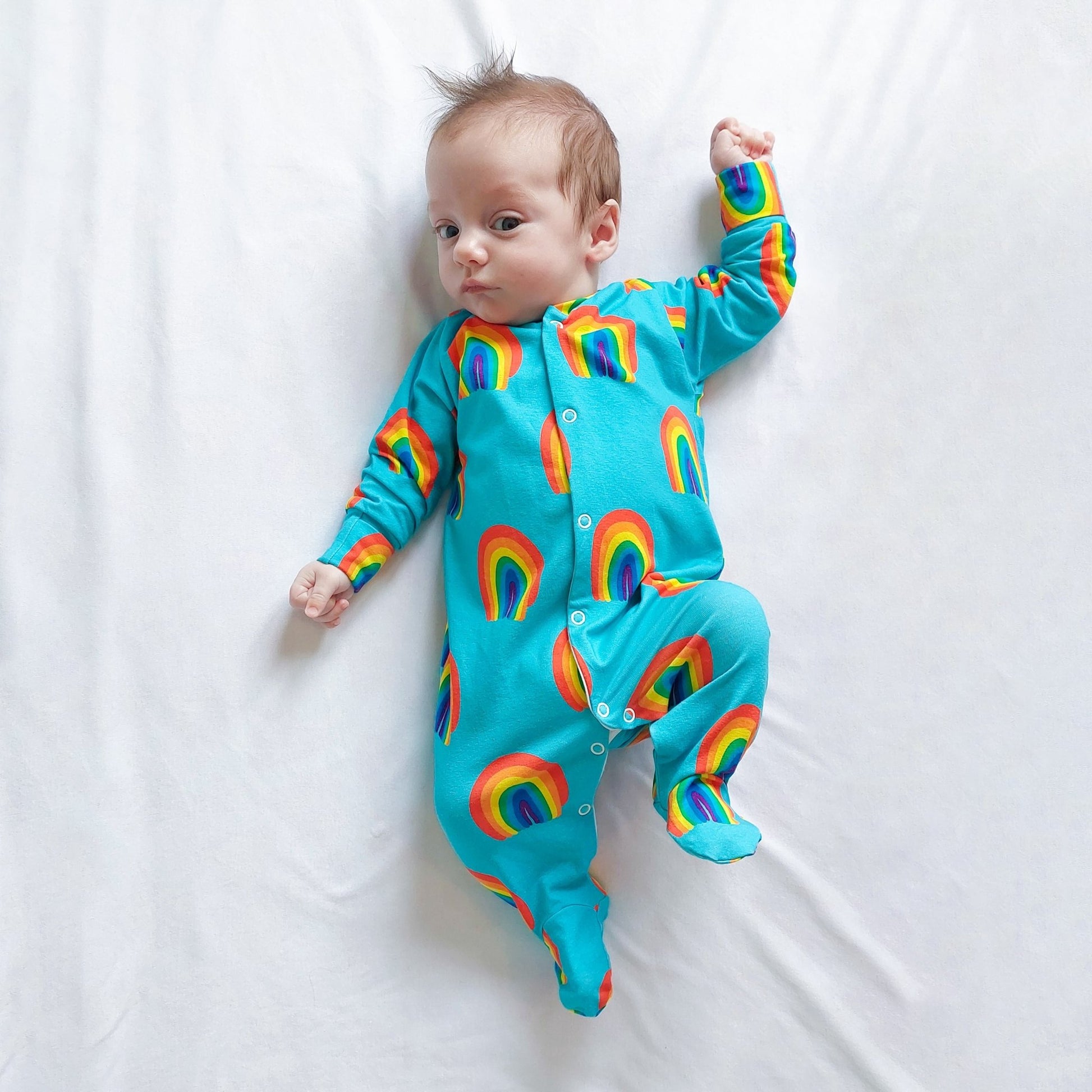 Aqua Rainbow Cotton Sleepsuit - Clothing & Accessories > Clothing > Baby & Toddler Clothing > Baby & Toddler Sleepwear - The Present King