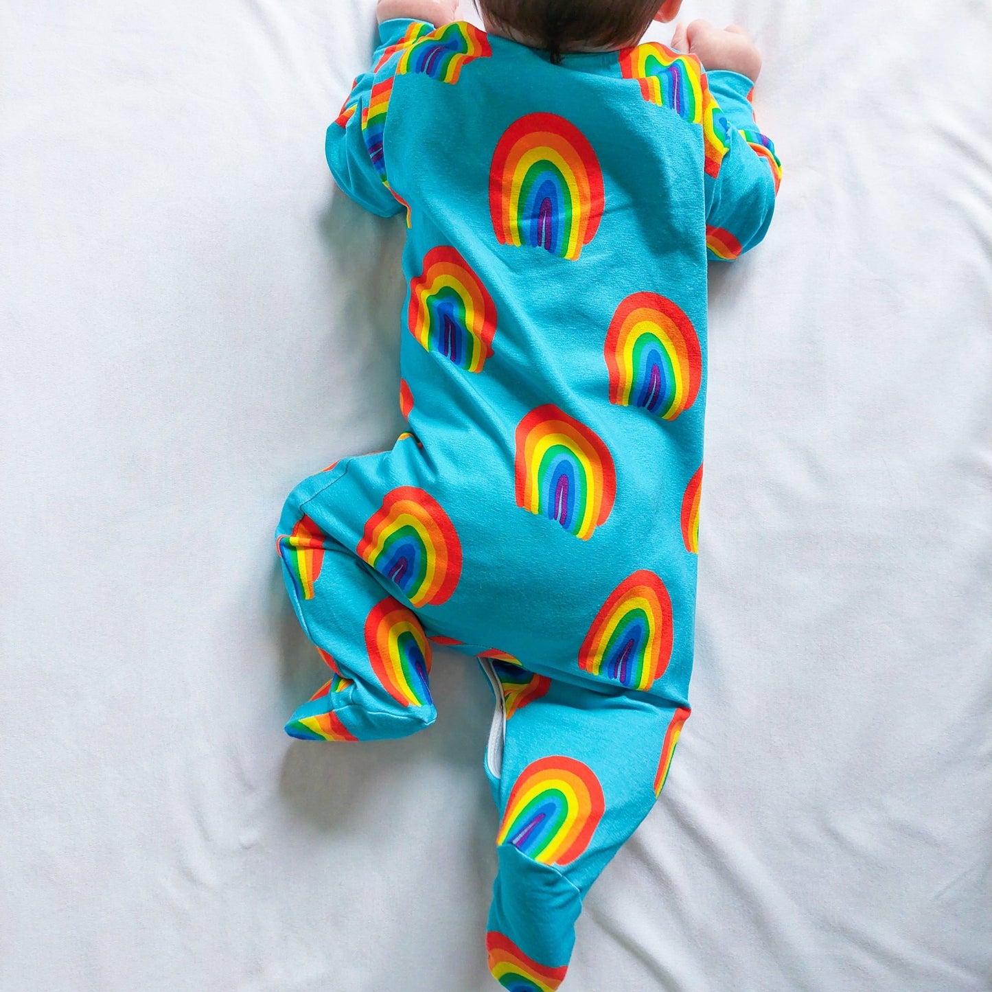 Aqua Rainbow Cotton Sleepsuit - Clothing & Accessories > Clothing > Baby & Toddler Clothing > Baby & Toddler Sleepwear - The Present King