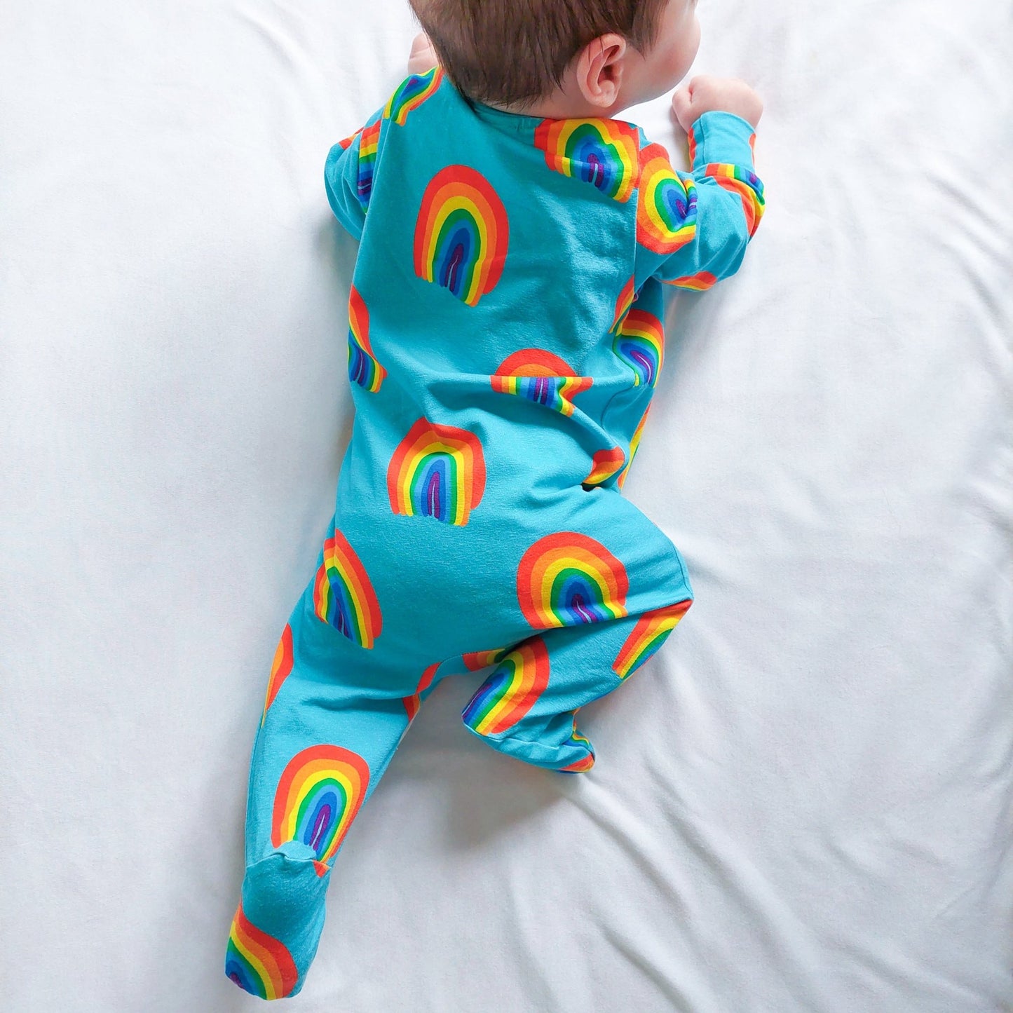 Aqua Rainbow Cotton Sleepsuit - Clothing & Accessories > Clothing > Baby & Toddler Clothing > Baby & Toddler Sleepwear - The Present King