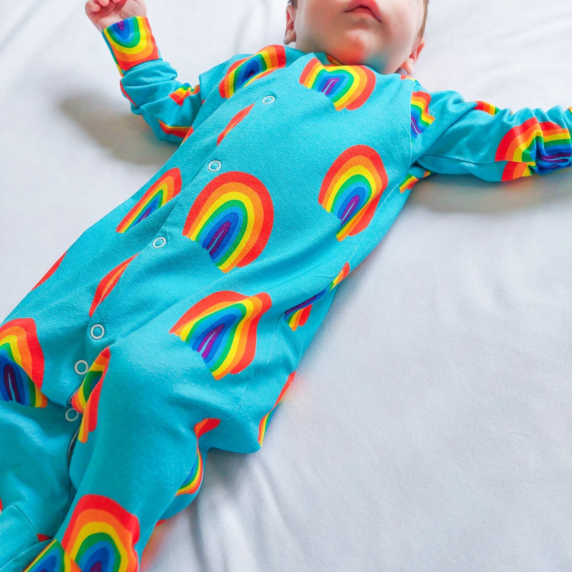 Aqua Rainbow Cotton Sleepsuit - Clothing & Accessories > Clothing > Baby & Toddler Clothing > Baby & Toddler Sleepwear - The Present King