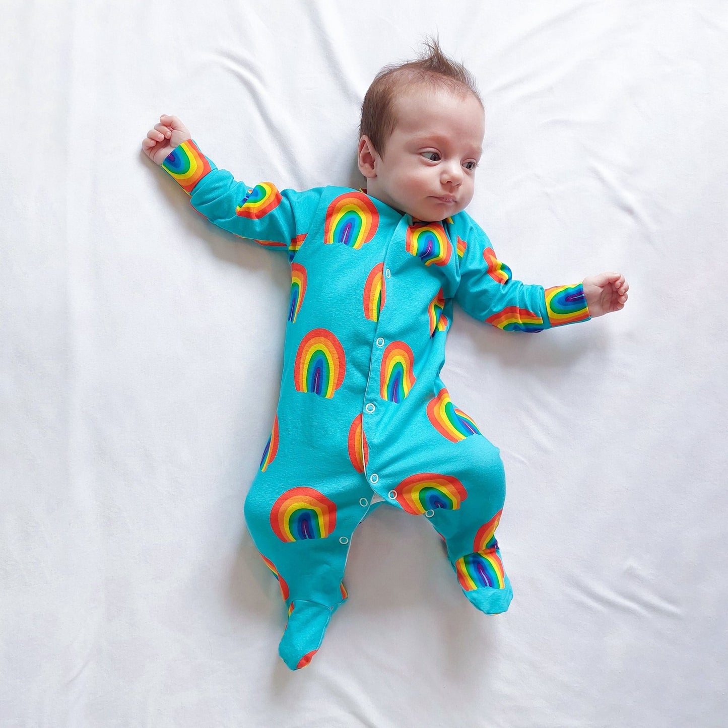 Aqua Rainbow Cotton Sleepsuit - Clothing & Accessories > Clothing > Baby & Toddler Clothing > Baby & Toddler Sleepwear - The Present King