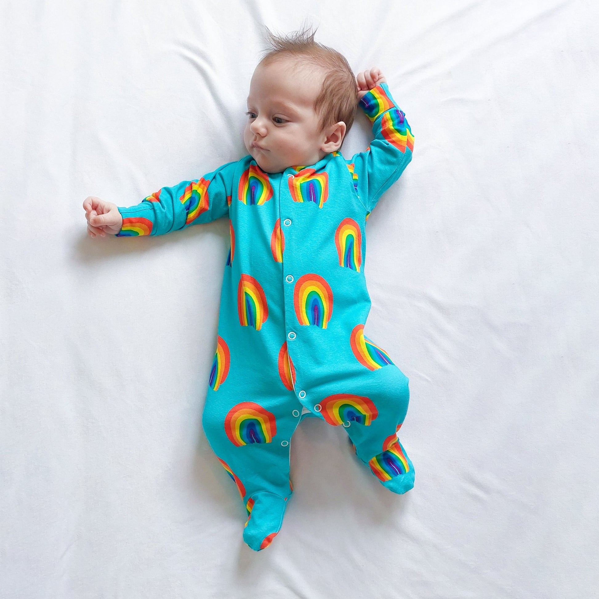 Aqua Rainbow Cotton Sleepsuit - Clothing & Accessories > Clothing > Baby & Toddler Clothing > Baby & Toddler Sleepwear - The Present King