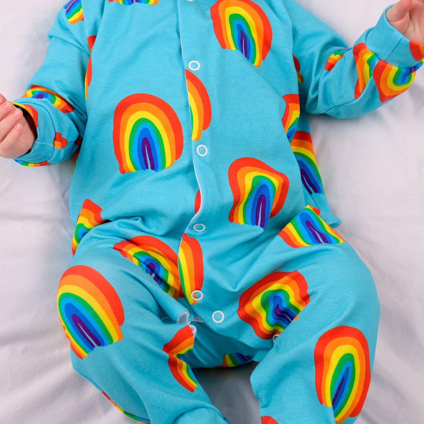 Aqua Rainbow Cotton Sleepsuit - Clothing & Accessories > Clothing > Baby & Toddler Clothing > Baby & Toddler Sleepwear - The Present King