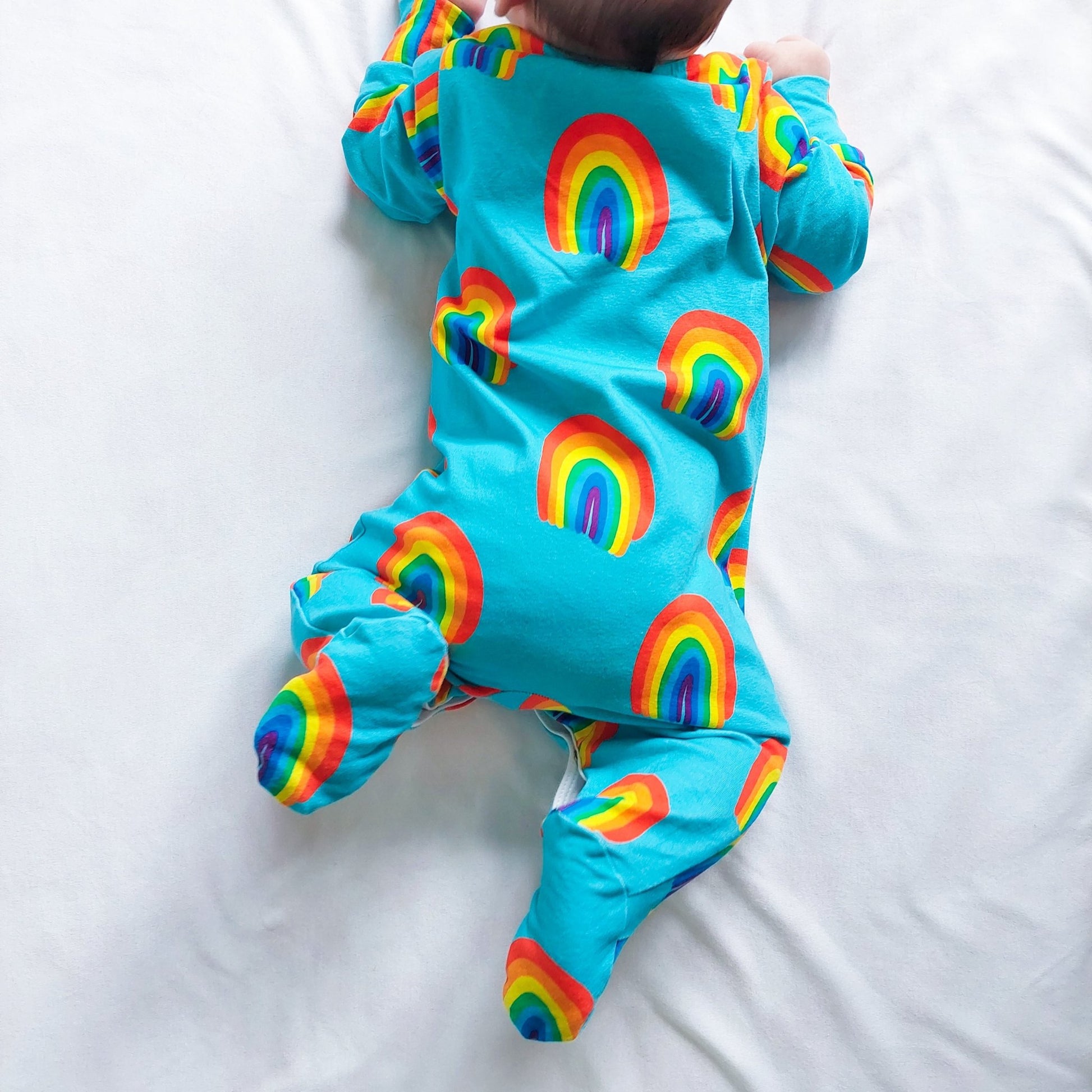 Aqua Rainbow Cotton Sleepsuit - Clothing & Accessories > Clothing > Baby & Toddler Clothing > Baby & Toddler Sleepwear - The Present King