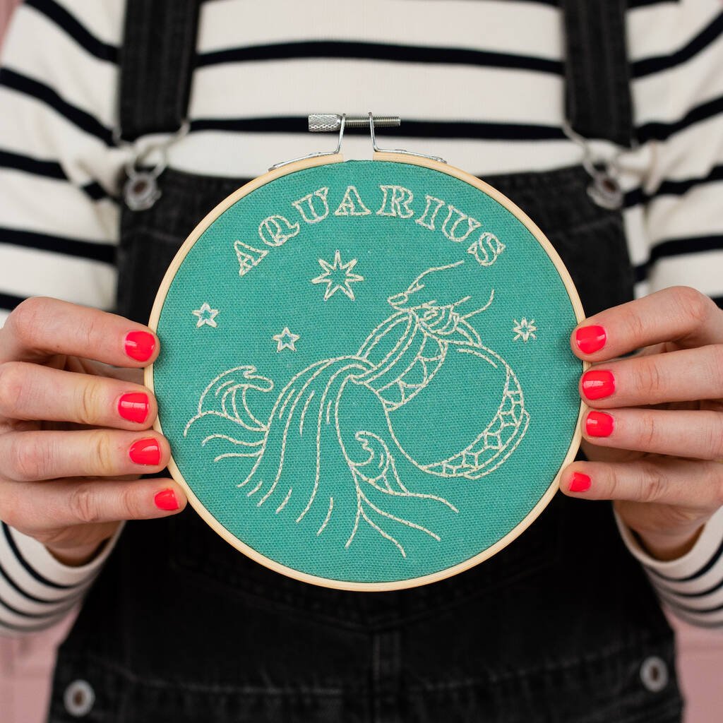 Aquarius Zodiac Embroidery Hoop Kit, Green - Toys & Games - The Present King